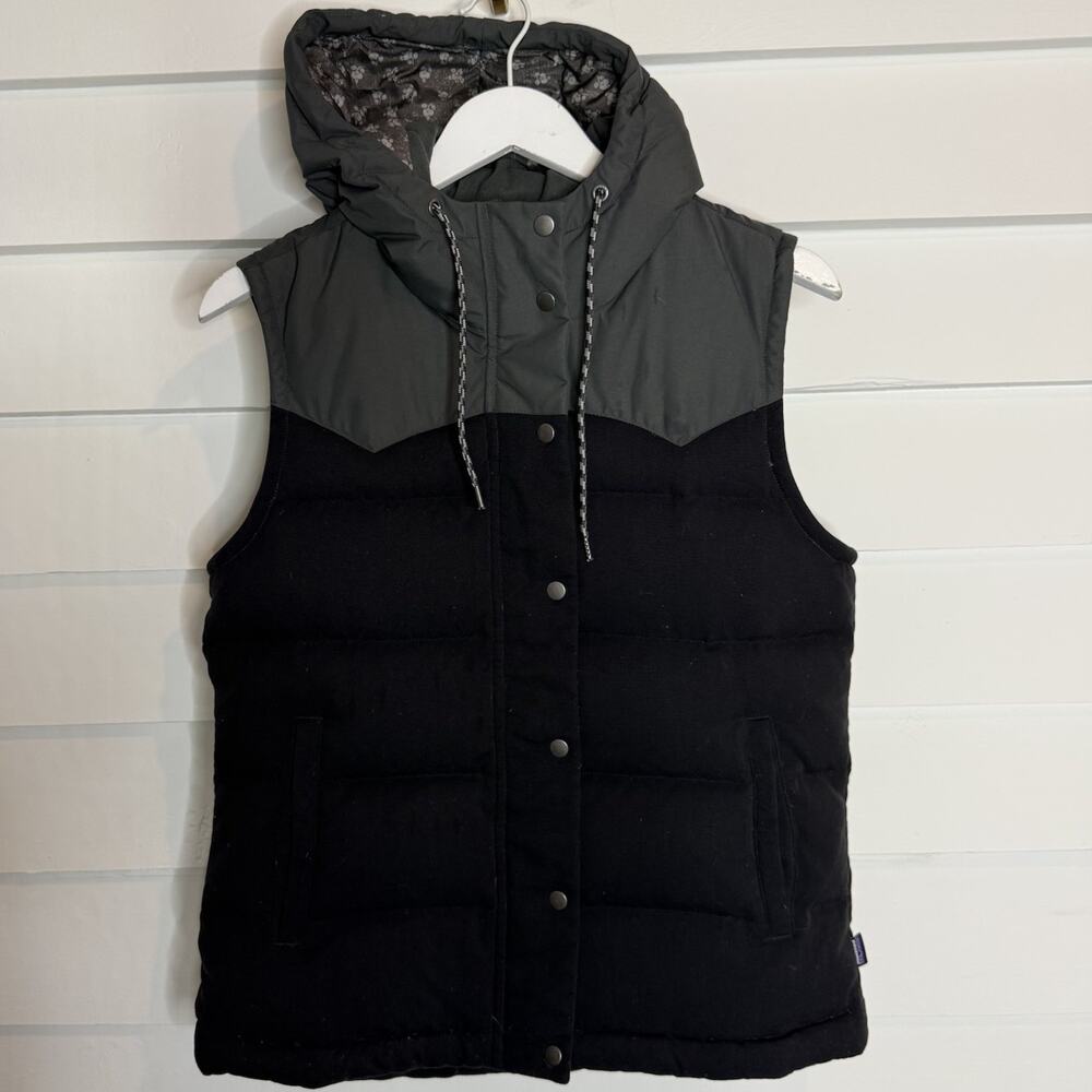 Patagonia BIVY Hooded Vest Down Filled Women's Jacket Black Gray Medium